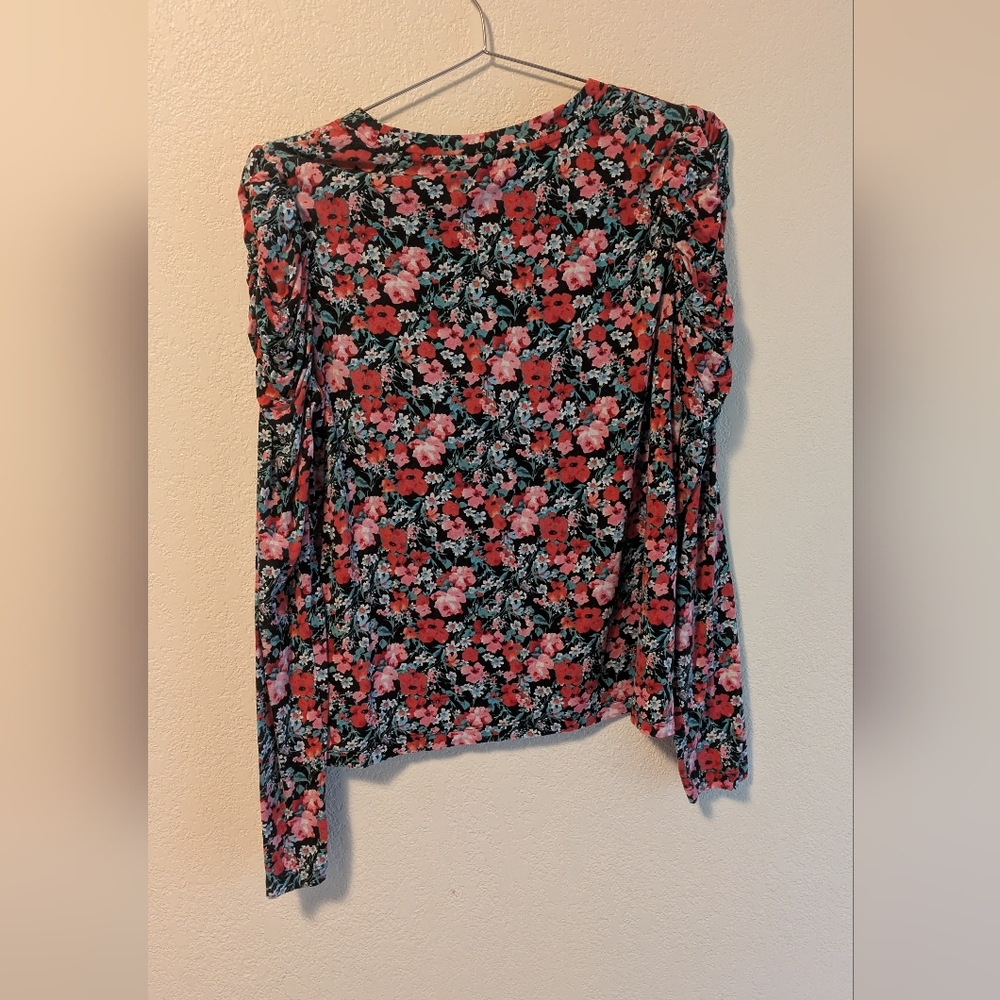 Maison d' Amelie Floral Black and Red Women's Top - Picture 2 of 5